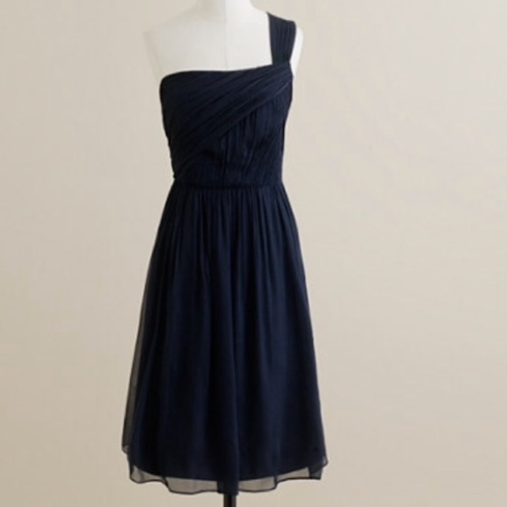 J. Crew Navy Lucienne Silk Chiffon Dress, 6